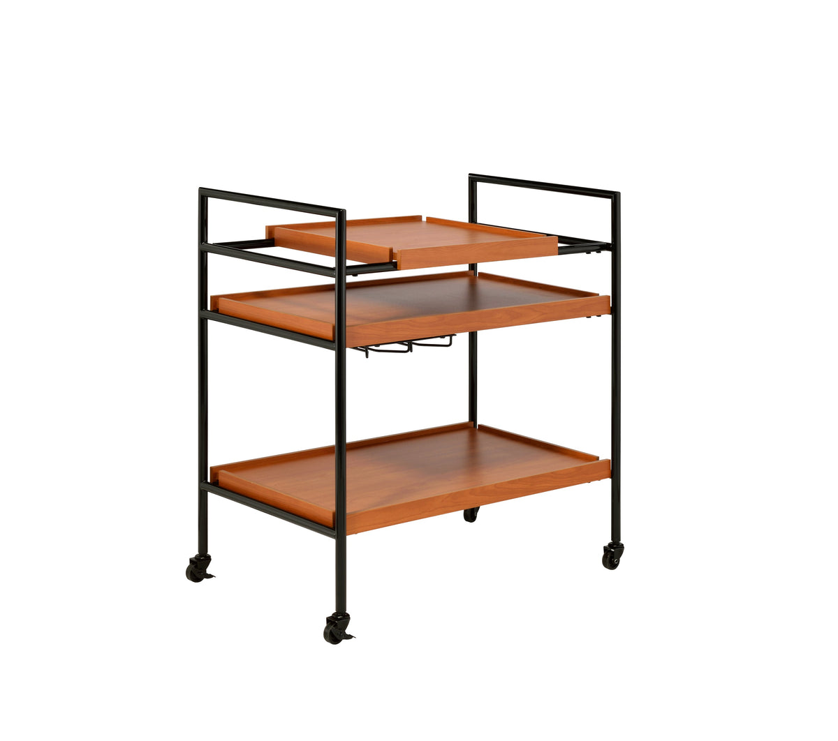 Honey Oak & Black Finish Bar Cart with Wooden Trays - Oaken