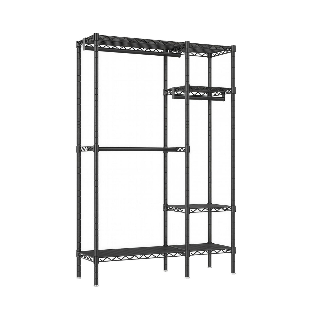 Freestanding Clothes Rack with Adjustable Shelves and 3 Garment Rails - Black