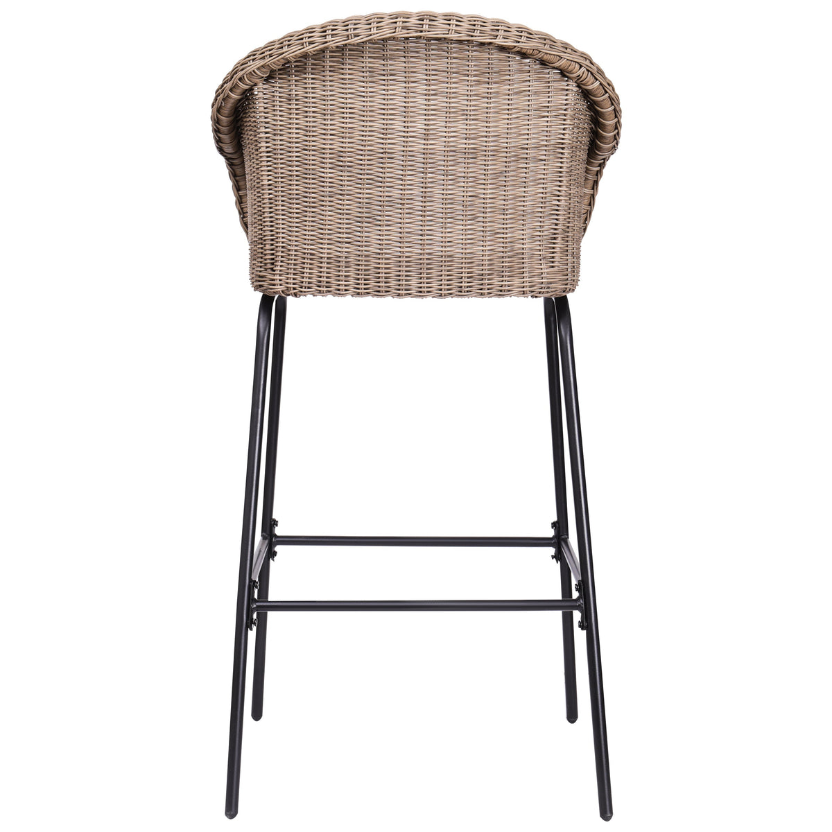 Light Brown Outdoor Metal Wicker Barstool Set of 2 with Iron Frames