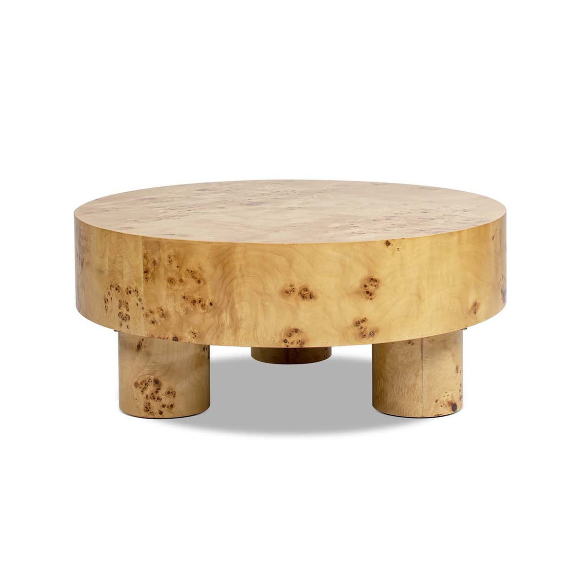 Nebula 35.5" Round Coffee Table with Pillar Legs - Warm Natural Brown Burl Wood