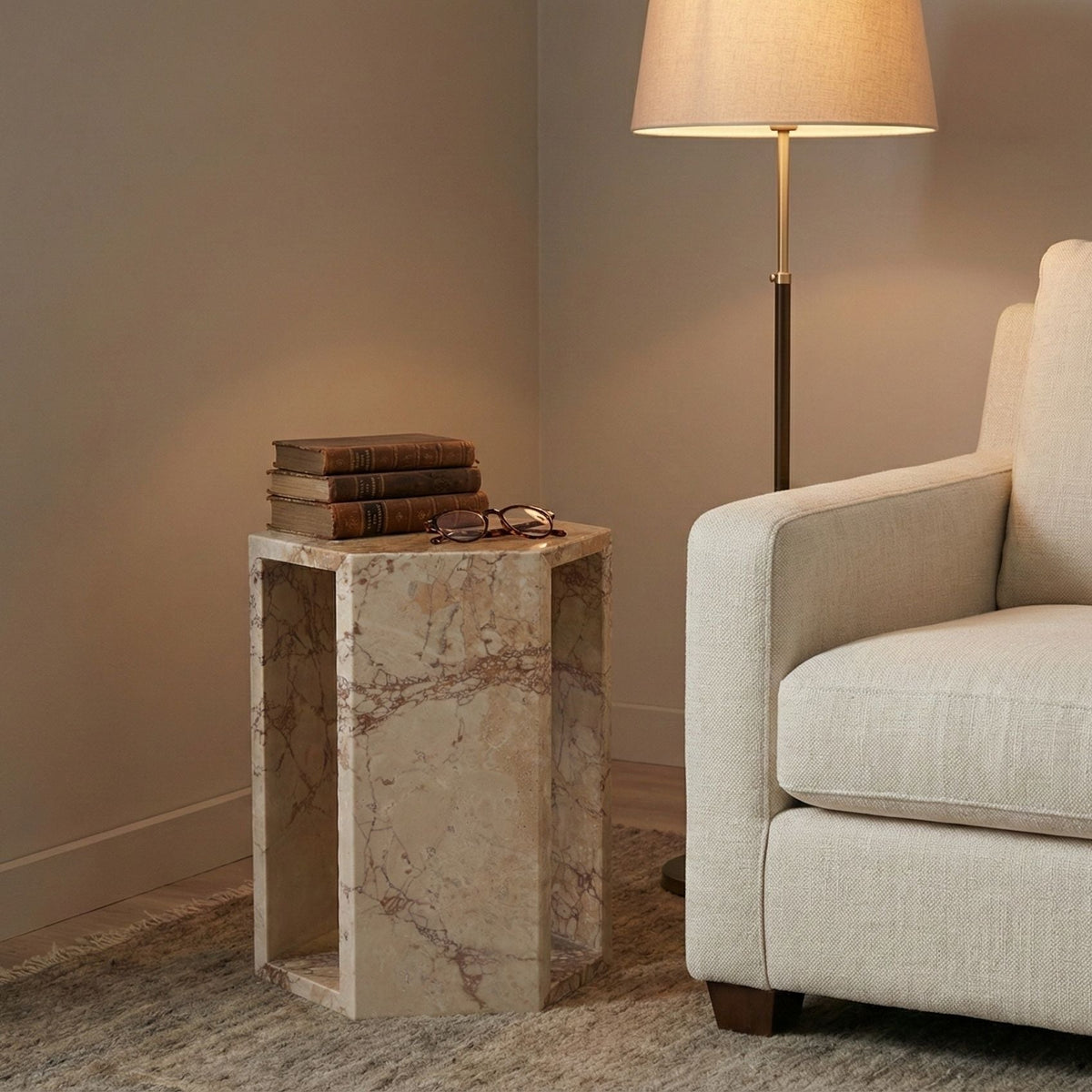 Modern Minimalist Hexagon Side Table with Honed Marble Finish - Gold, White, Pink, Dark Green, Dark Gray