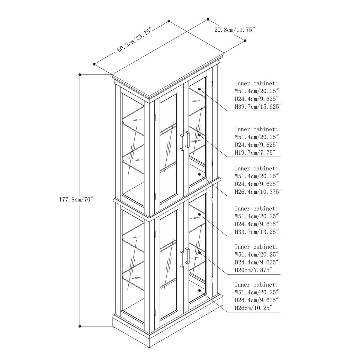 Lighted Curio Cabinet with Adjustable Shelves and Mirrored Back Panel - Dark Brown, Dark Red, Light Brown