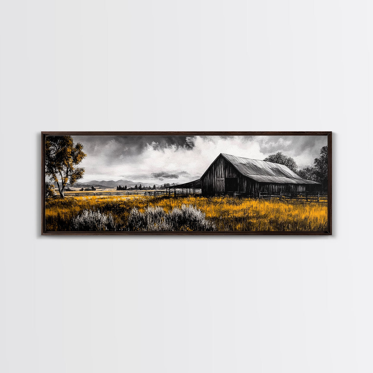 Western Ranch Barn Landscape – Rustic Farmhouse Canvas Art