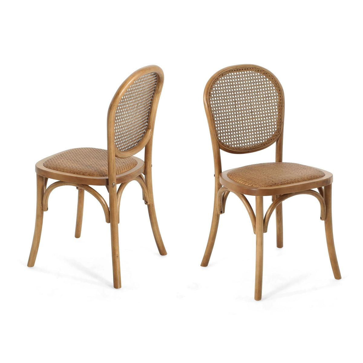 Vintage Style Dining Chairs Set of 2 with Birch Wood Frame and Rattan – Light Brown or Beige