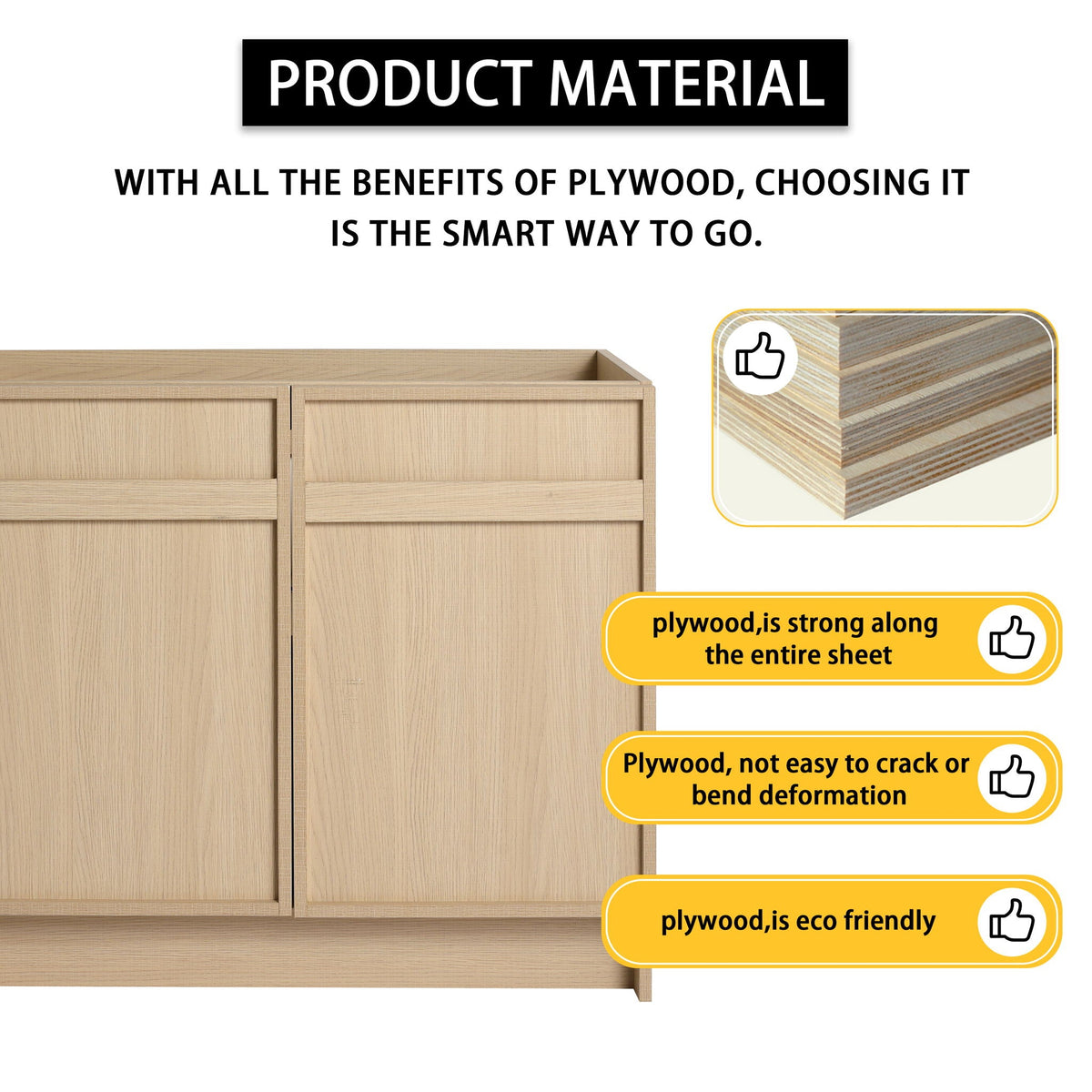 Light Brown Freestanding Bathroom Vanity with Resin Sink & Soft Close Cabinet Doors
