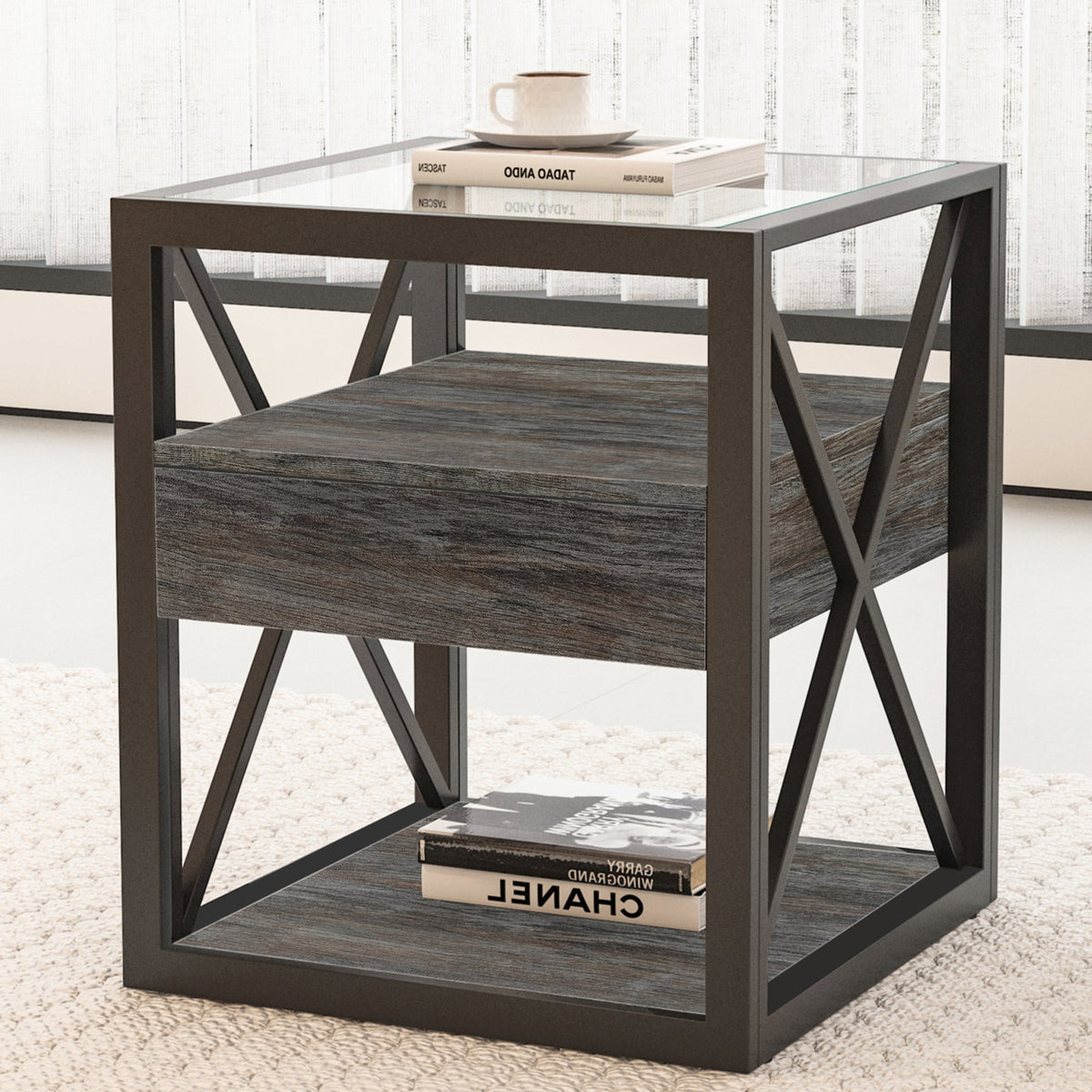 Modern End Tables with Drawer - Set of 2 Nightstands