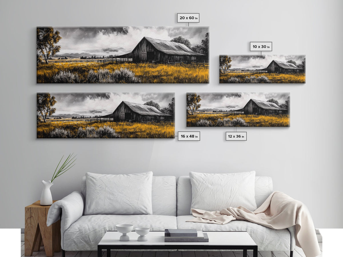 Western Ranch Barn Landscape – Rustic Farmhouse Canvas Art