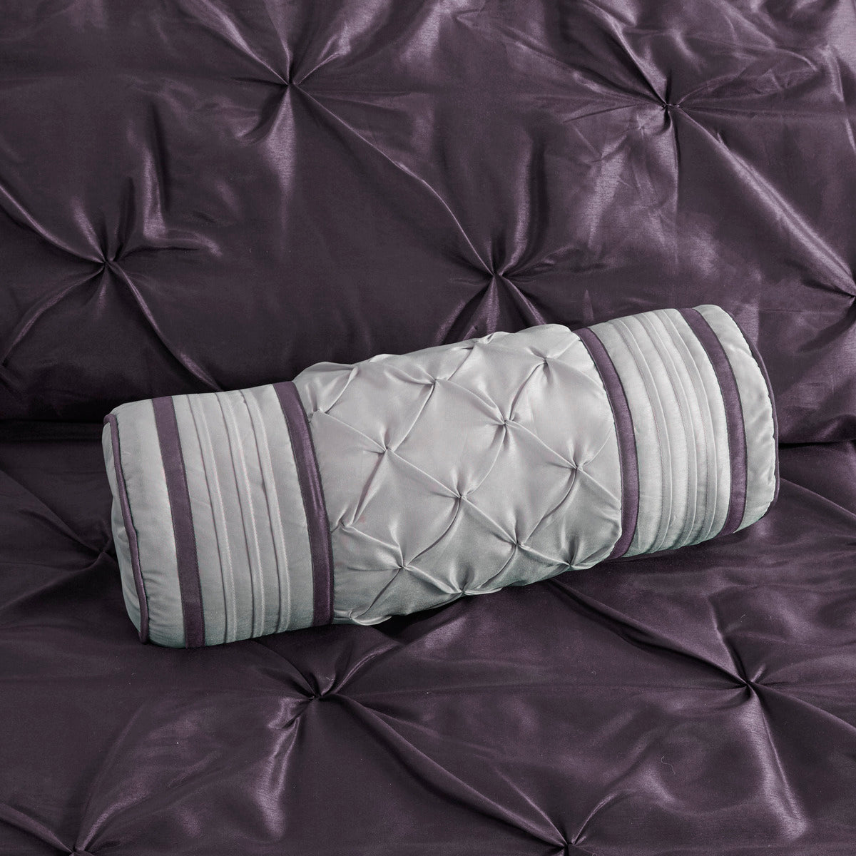 7 Piece Tufted Comforter Set in Plum for King Beds