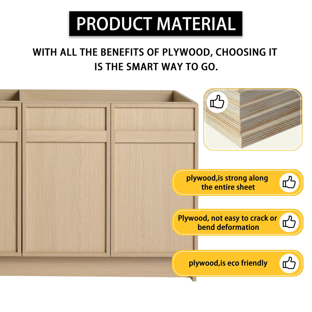 Light Brown Freestanding Bathroom Vanity with Resin Sink & Soft Close Cabinet Doors