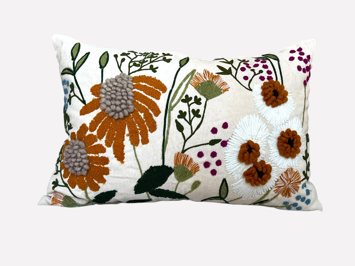 16" x 24" Oversized Floral Embroidered Throw Pillow Cover Sham