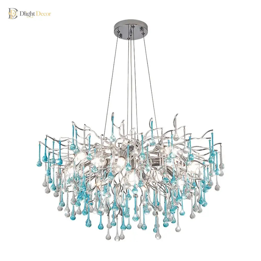 Blue Crystal Chandelier | Modern Dining Room Lighting