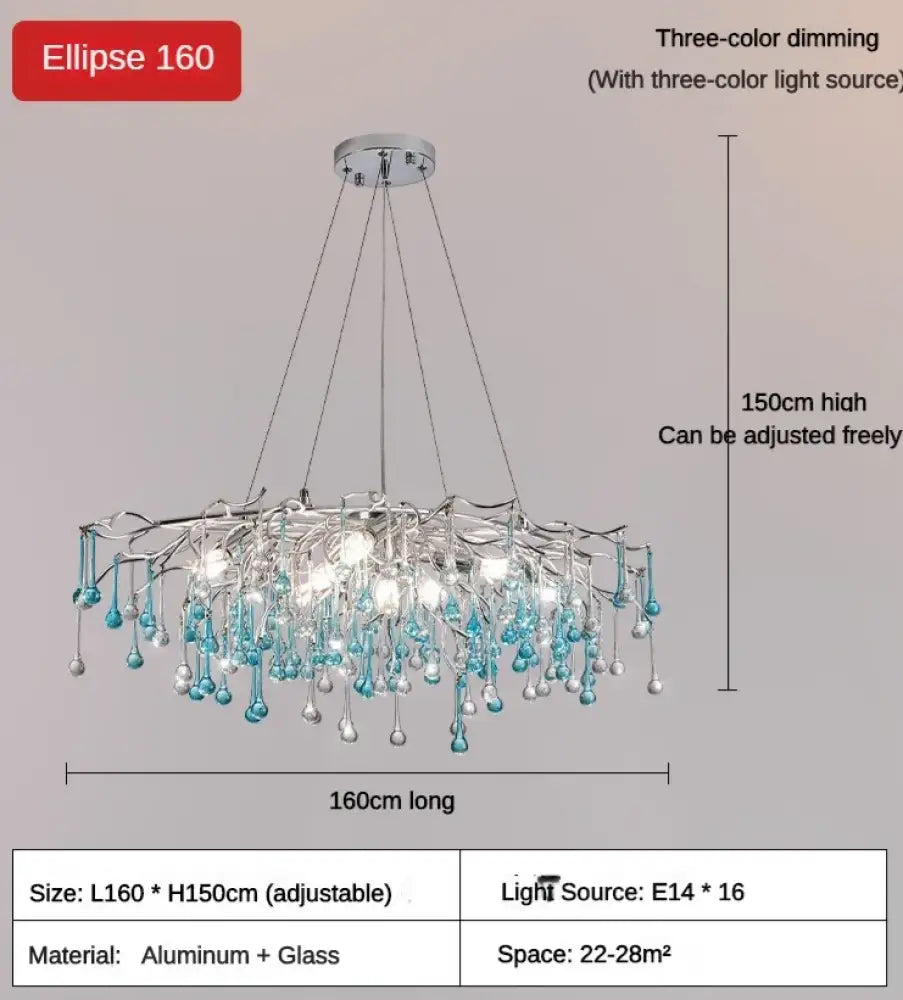 Blue Crystal Chandelier | Modern Dining Room Lighting
