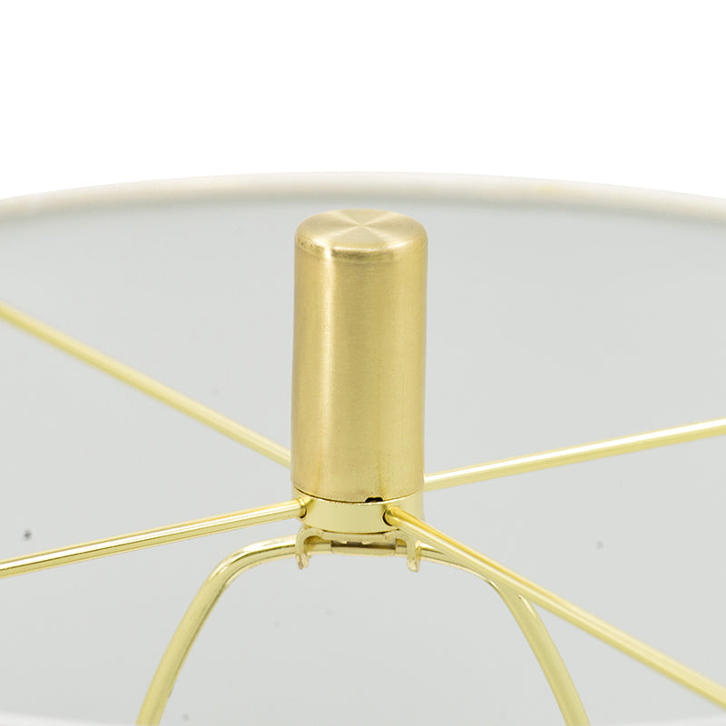Marble Table Lamp with Brass Frame and White Fabric Shade - White + Gold