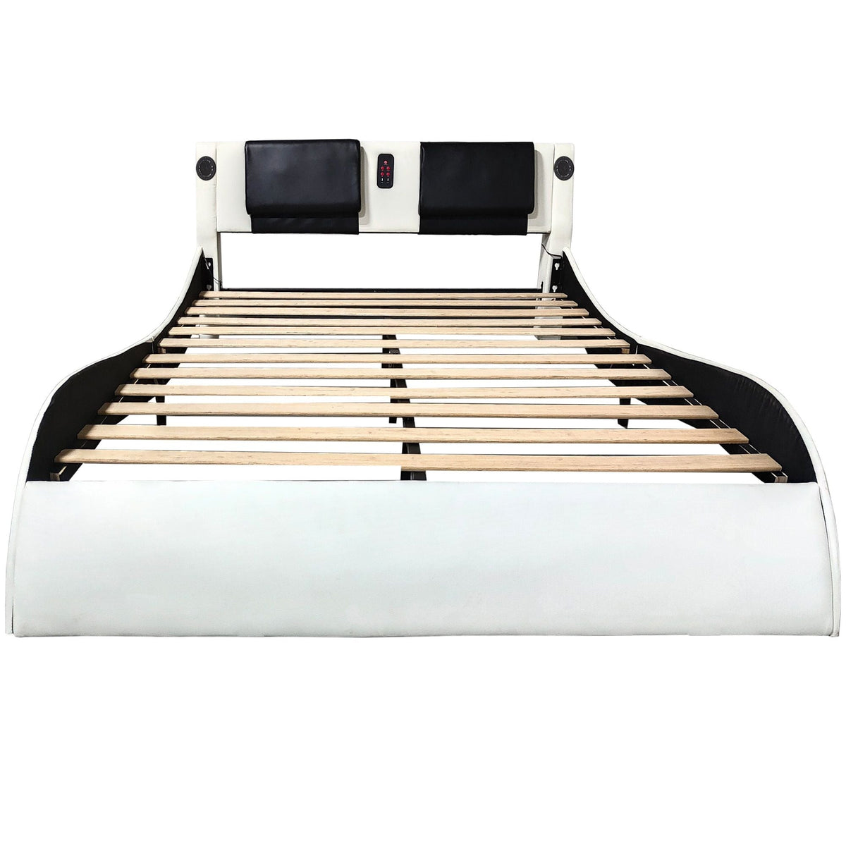 Platform Bed Frame with LED Lighting, Bluetooth & Massage - Faux Leather