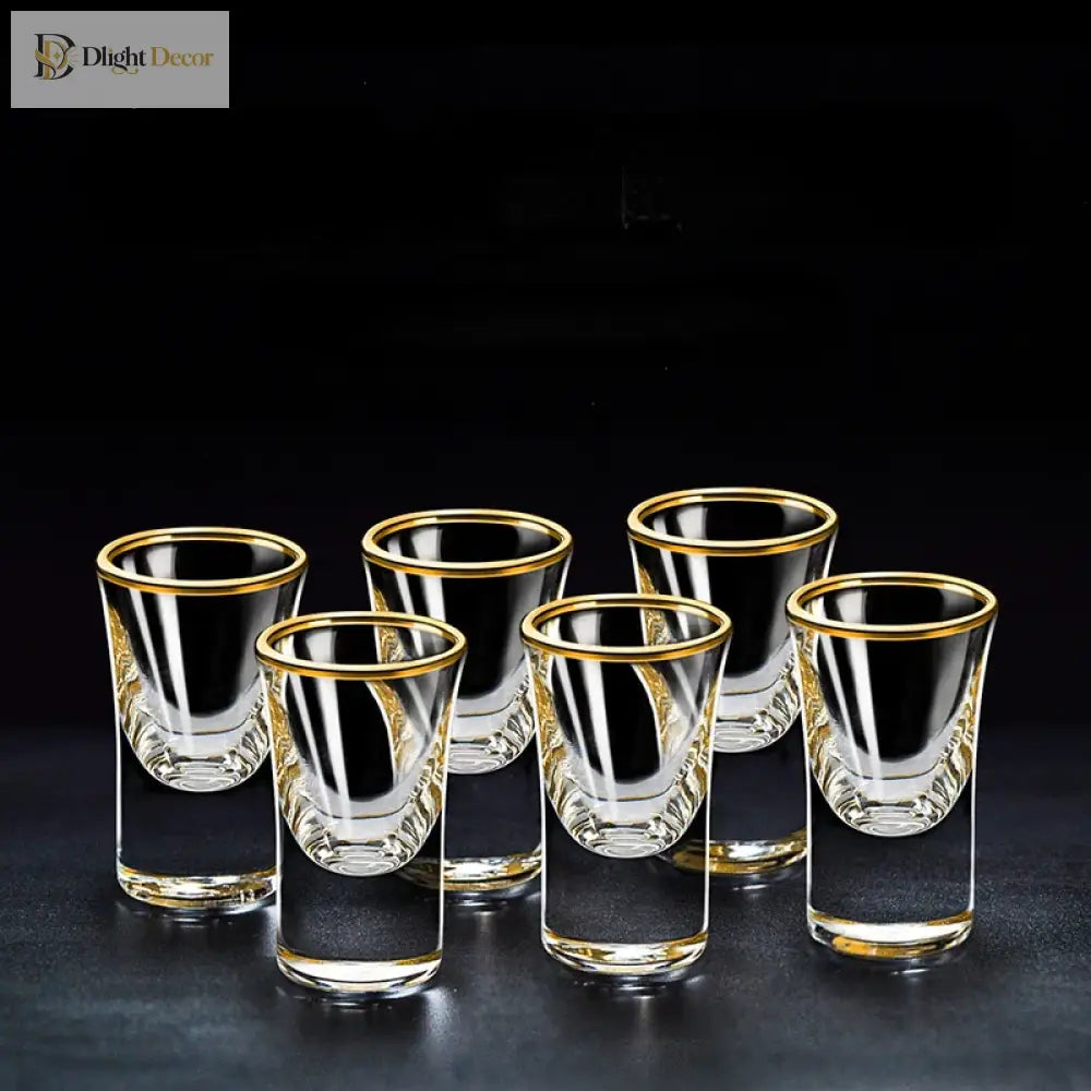 Dlight Decor 6pc Gold Rim Spirits Glass Set – Gilt Small Wine & Baijiu Cups