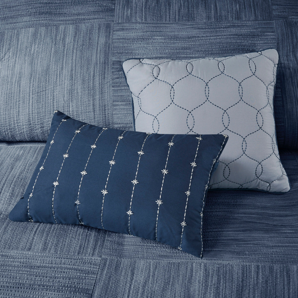 Navy Seersucker Comforter Set with Hypoallergenic Filling - King