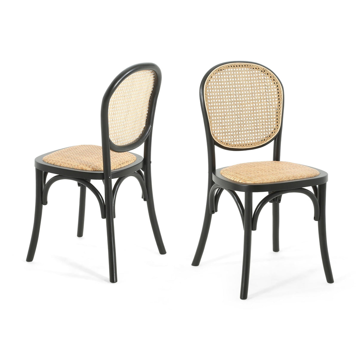 Vintage Style Dining Chairs Set of 2 with Birch Wood Frame and Rattan – Light Brown or Beige