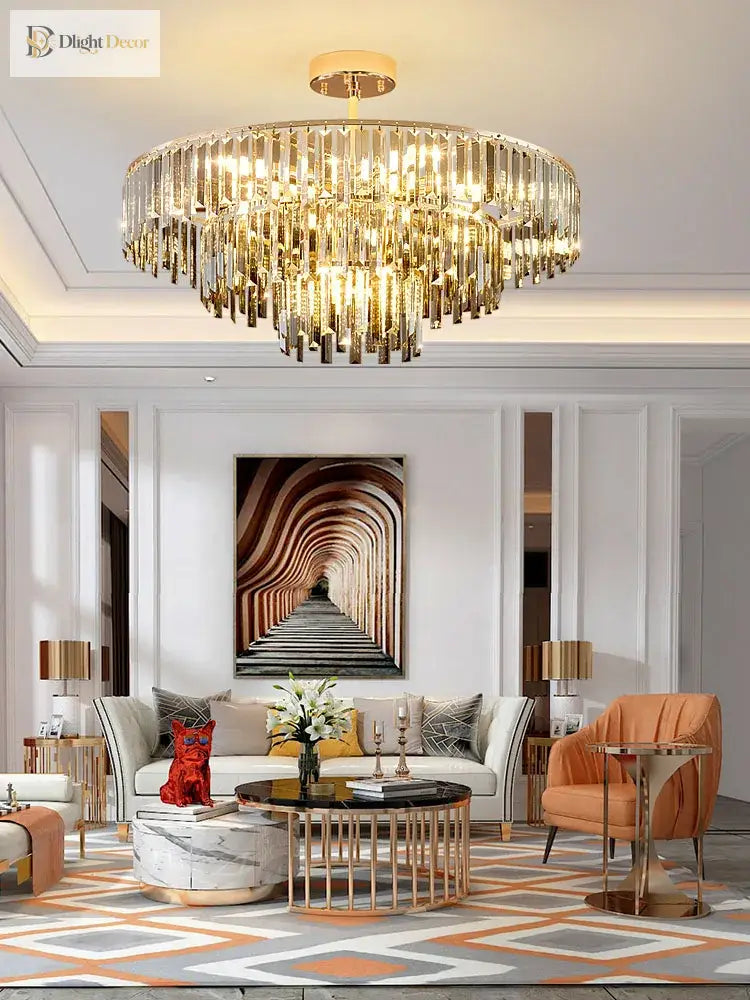 Elegant Modern Crystal Gold Chandelier | Bedroom Lighting