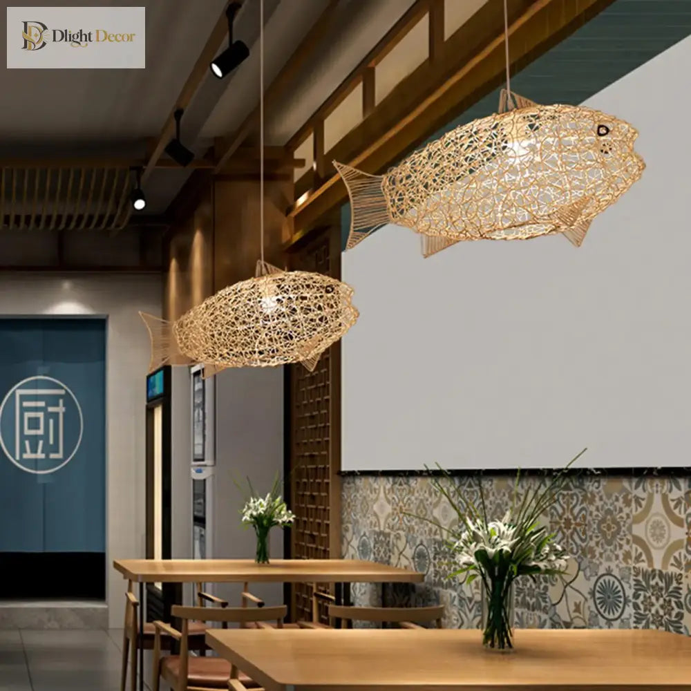 Hand Rattan Pendant Light | Modern Dining Room Lighting