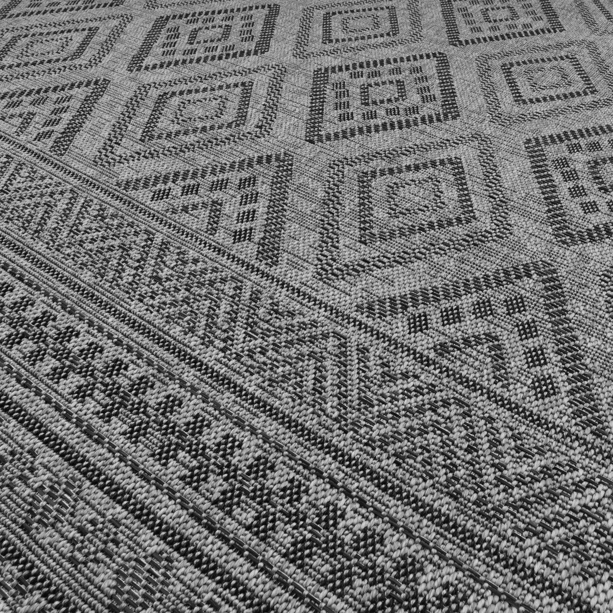 Outdoor Rug Vermont Boho Diamond Pattern - Dark Grey