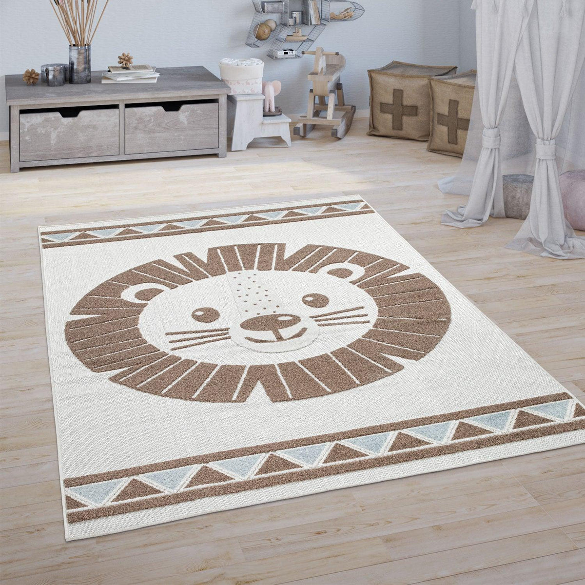 Kids Rug Tweet Happy Lion Play-Mat in Beige