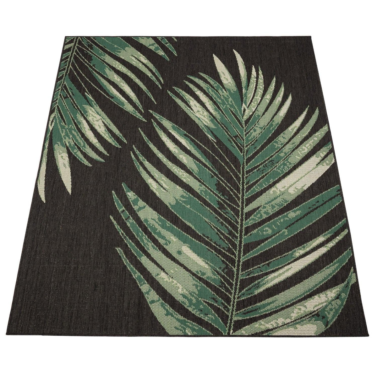 Outdoor Rug Ostende Palm Leaf Design Waterproof - Black Green