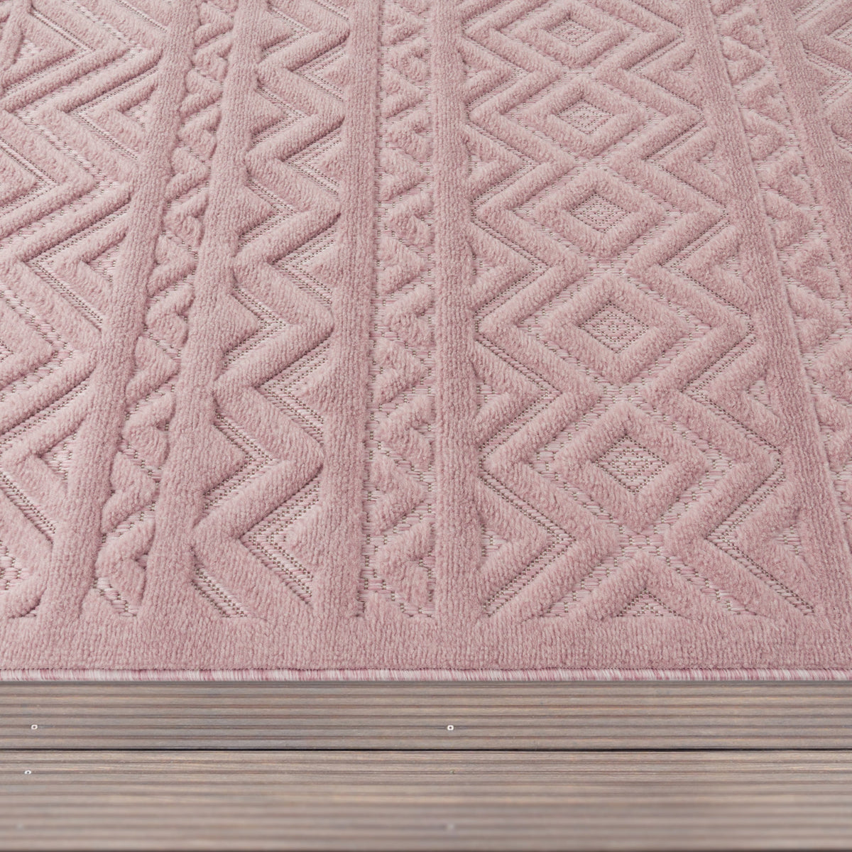 Indoor Outdoor Rug Livorno Boho High-Low Pattern In Pink
