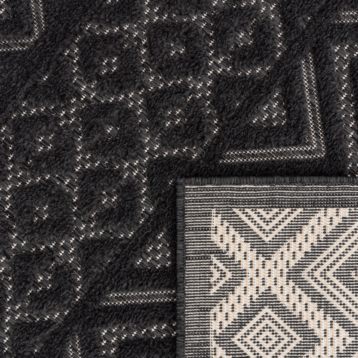 Indoor Outdoor Rug Livorno Boho High-Low Pattern In Anthracite