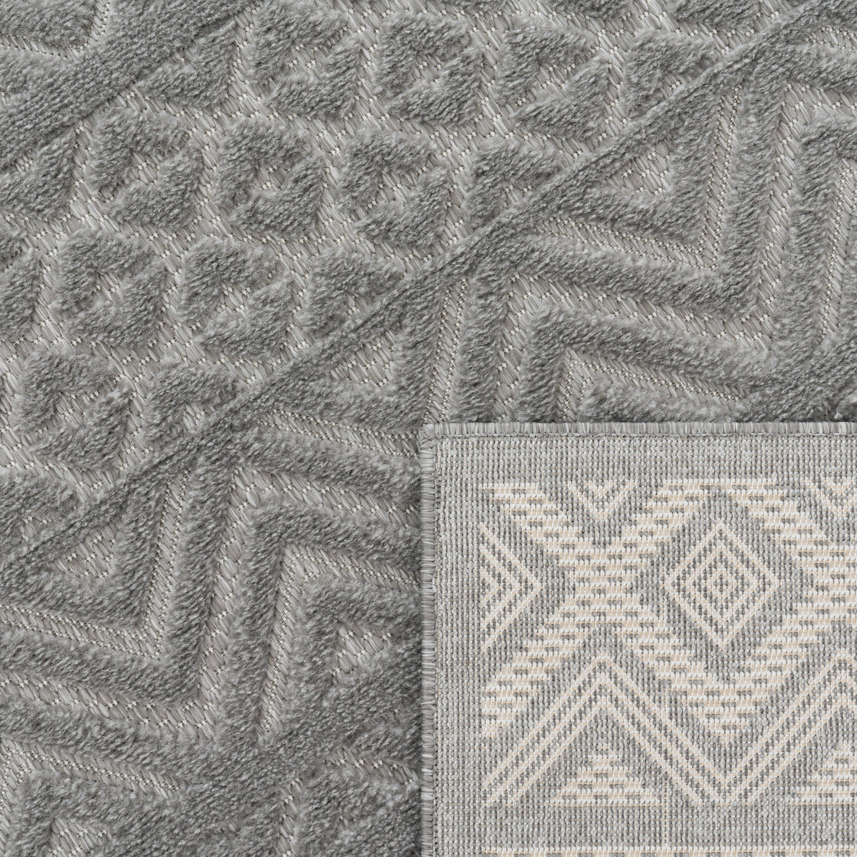 Indoor Outdoor Rug Livorno Boho High-Low Pattern In Grey
