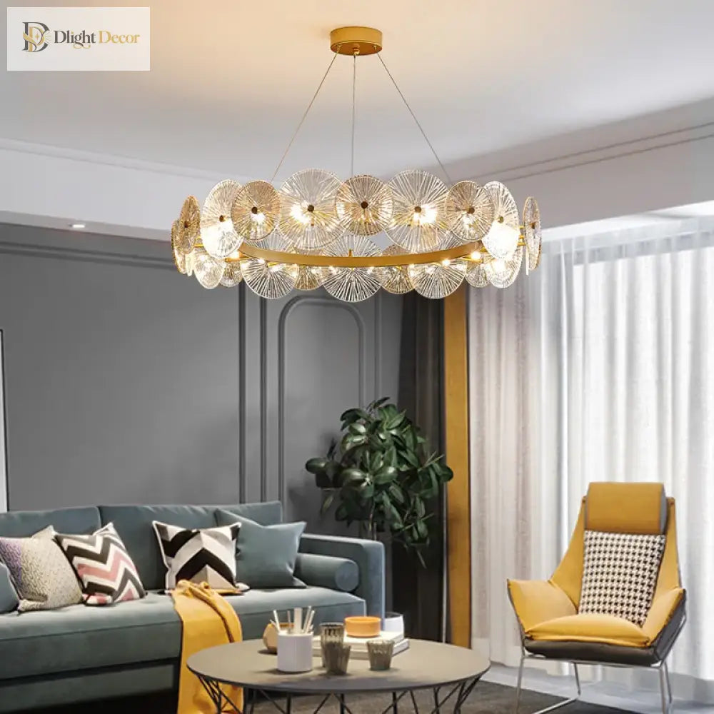 Sleek Glass Gold Chandelier | Modern Dining Room Lighting