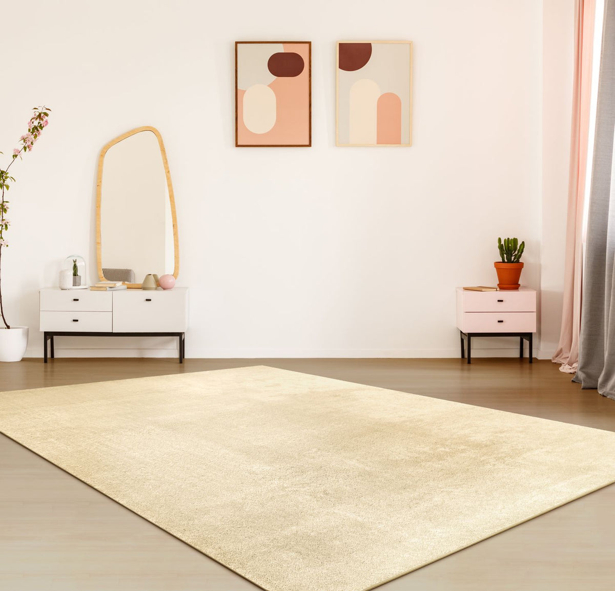 Soft Area Rug with Anti-Slip Backing Washable - Beige