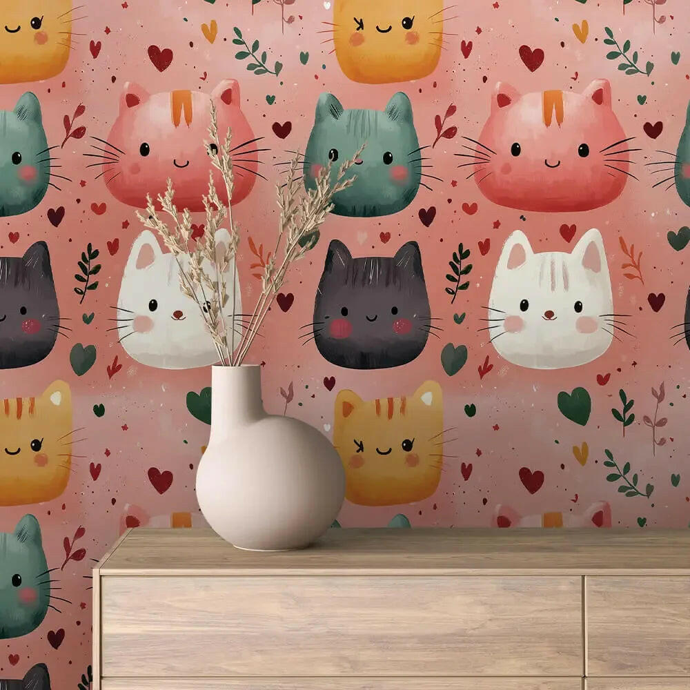 Cuddly Cats Whimsical Wallpaper