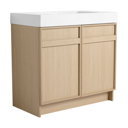 Light Brown Freestanding Bathroom Vanity with Resin Sink &amp; Soft Close Cabinet Doors