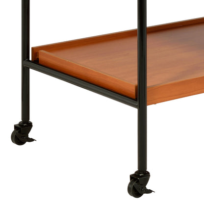 Honey Oak &amp; Black Finish Bar Cart with Wooden Trays - Oaken