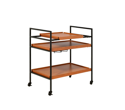 Honey Oak &amp; Black Finish Bar Cart with Wooden Trays - Oaken
