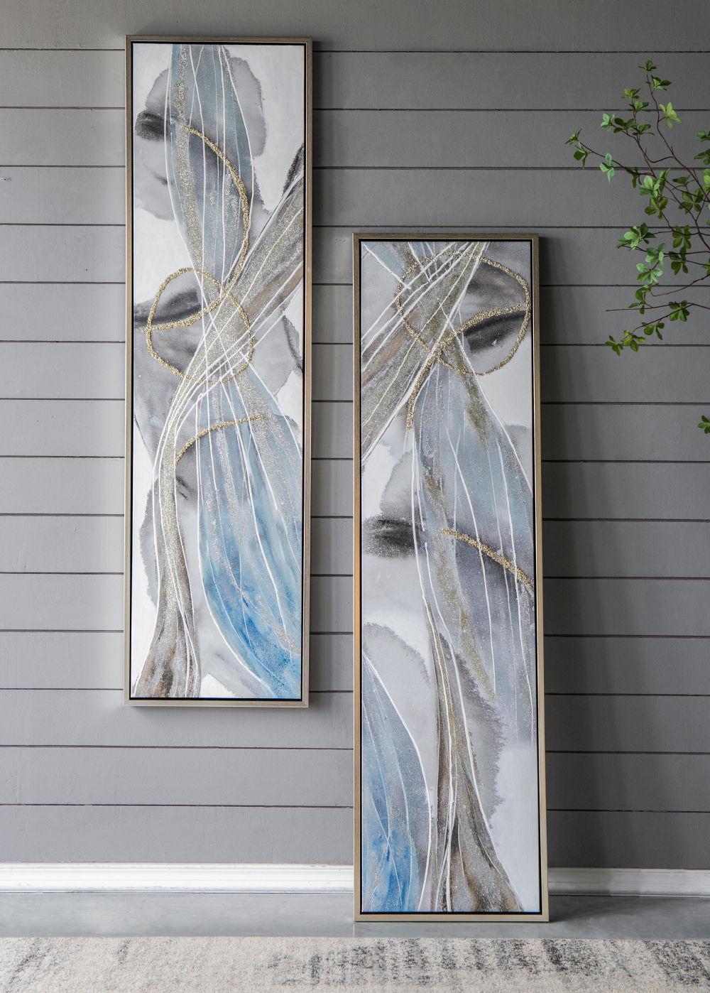 Elongated Modern Abstract Oil Paintings Wall Art Set of 2 - Multicolor
