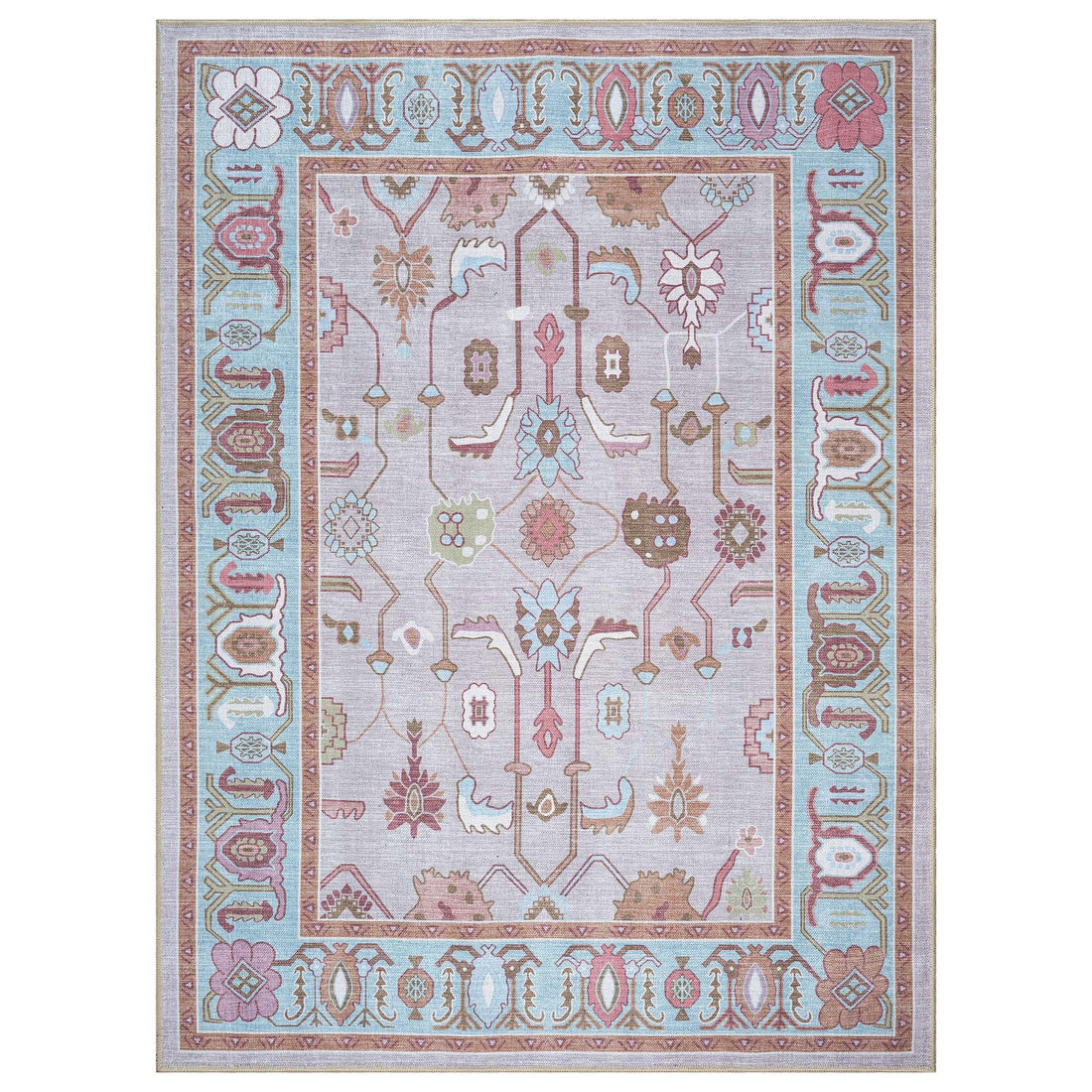 Joelle Pink Blue Modern Oushak Rug