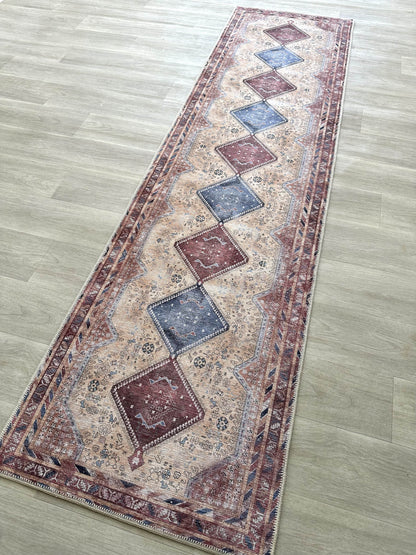 Azanna Terracotta Blue Beige Modern Turkish Rug