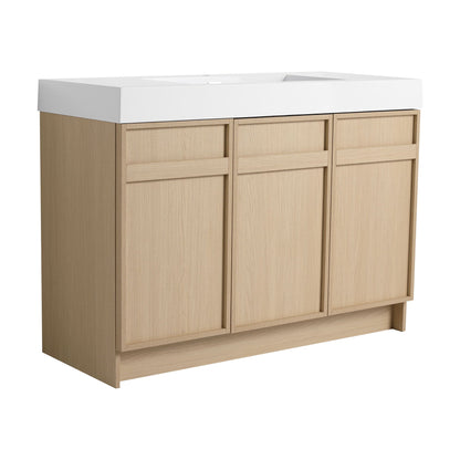 Light Brown Freestanding Bathroom Vanity with Resin Sink &amp; Soft Close Cabinet Doors