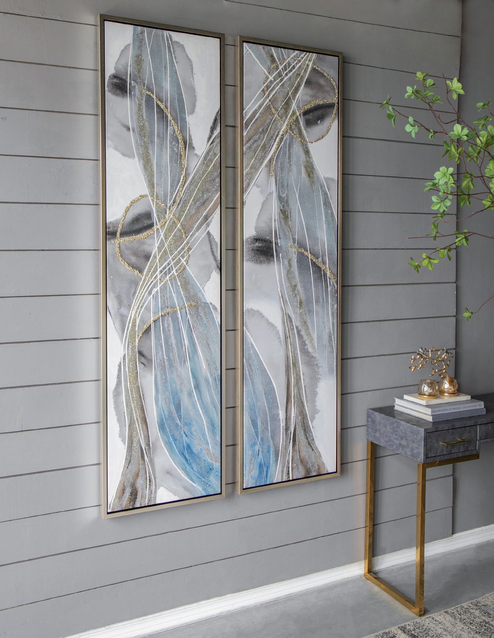 Elongated Modern Abstract Oil Paintings Wall Art Set of 2 - Multicolor
