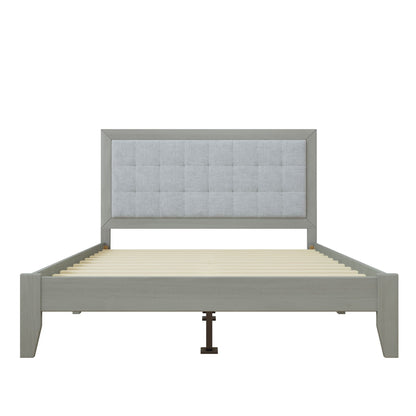 Mid Century Modern Platform Bed with Upholstered Headboard - Dark Gray