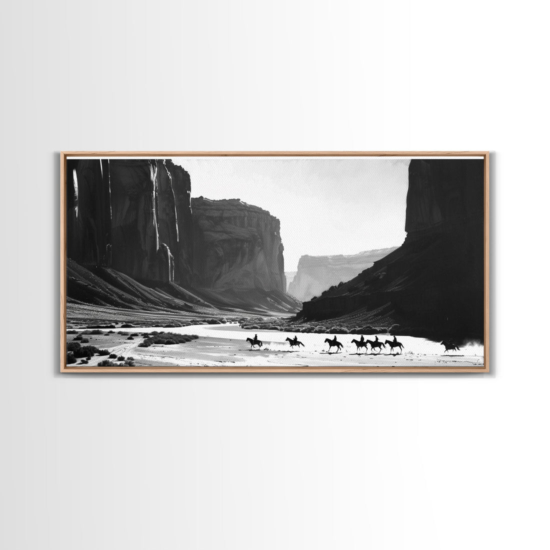 Cowboys Riding Canyon – Western Framed Canvas Wall Art