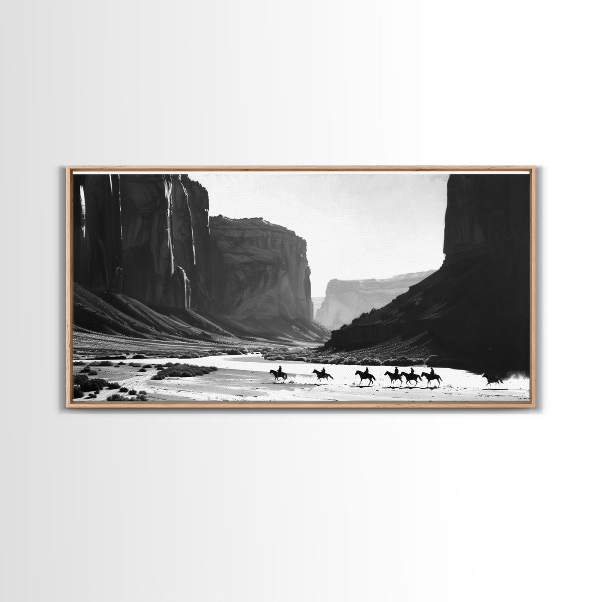 Cowboys Riding Canyon – Western Framed Canvas Wall Art