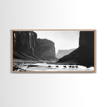 Cowboys Riding Canyon – Western Framed Canvas Wall Art