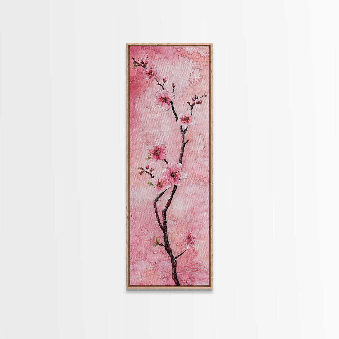 Cherry Blossom Canvas Print Vertical Wall Art Rustic Spring Decor Light Pink Botanical Cottagecore Bedroom Gift Idea Skinny Wall Art