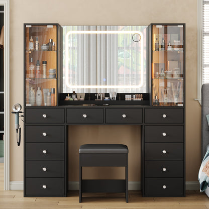 12-Drawer Mirror Vanity Desk - Yanosaku