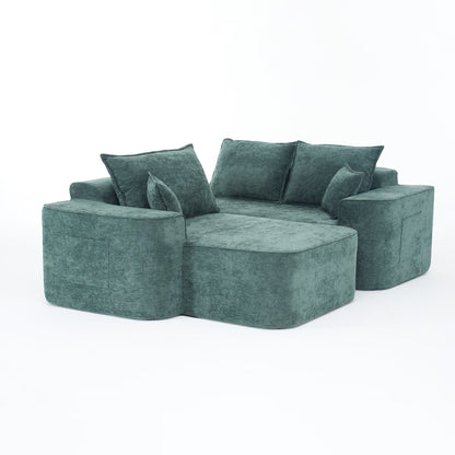 Modern Green Chenille L Shaped Sectional Sofa with Chaise