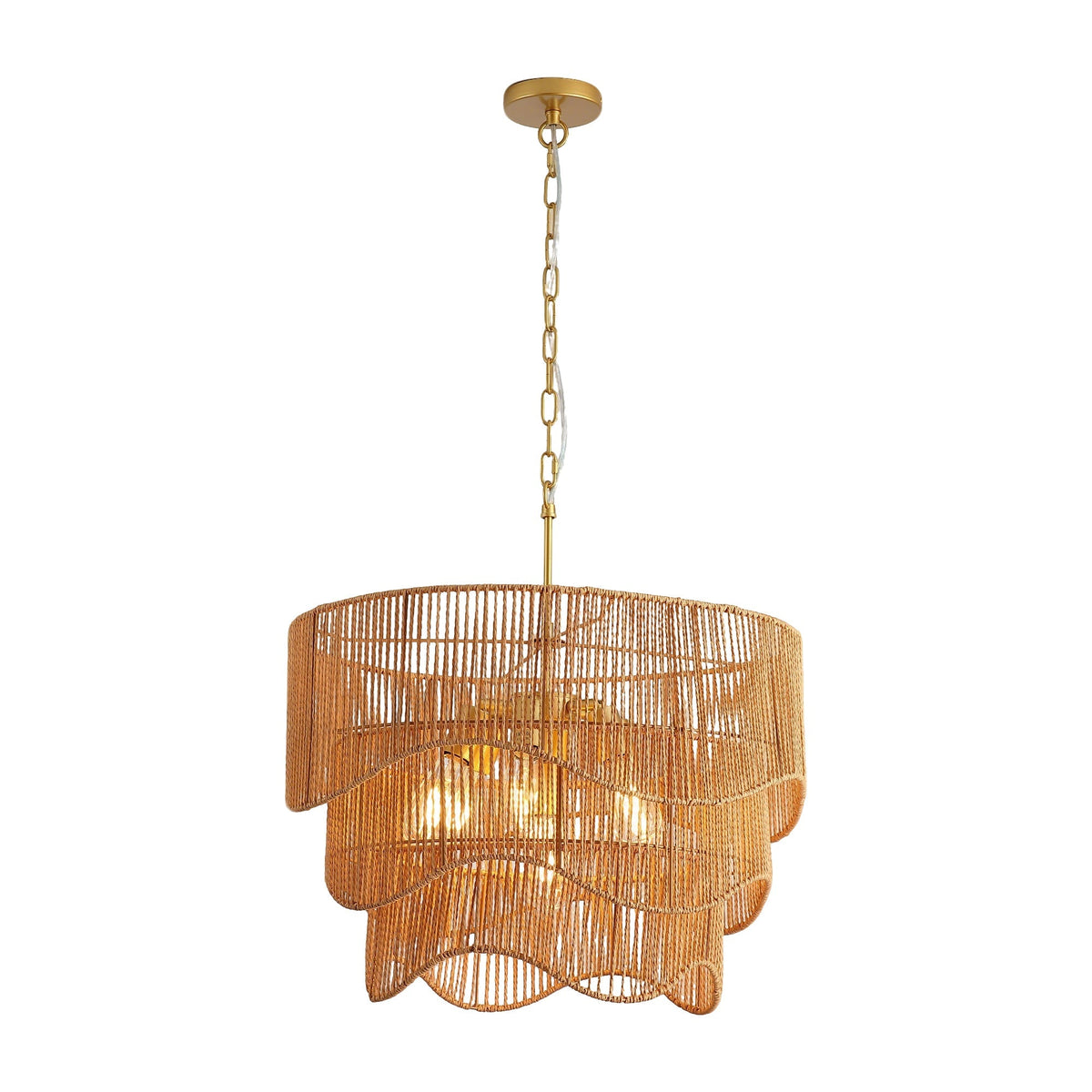 Handwoven Paper Rattan Boho Chandelier with 7-Light E26 Base - Natural