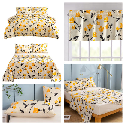 DaDa Bedding Yellow Fleur Duvet Cover, Sheets &amp; Valance Set