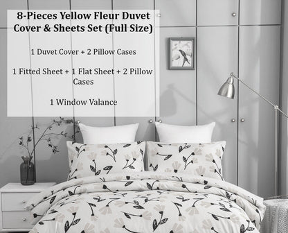 DaDa Bedding Yellow Fleur Duvet Cover, Sheets &amp; Valance Set
